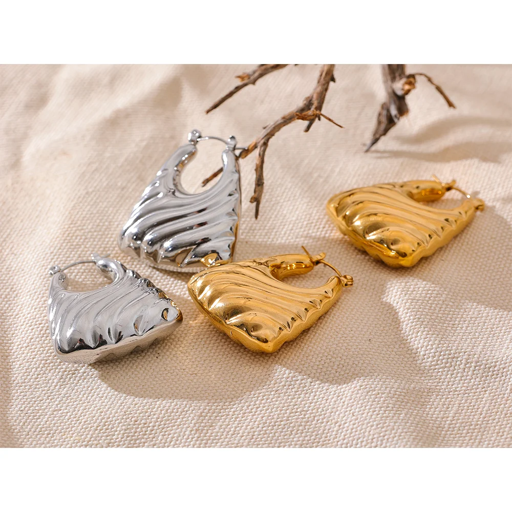 Stainless Steel Hollow Chunky Hoop Earrings Gold Silver Color Waterproof Jewelry for Women