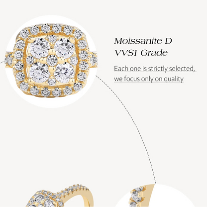 Luxe Jewels Square Moissanite Cluster Ring for Women (D VVS1 Lab Diamonds) S925 Silver Engagement Moissanite Jewelry