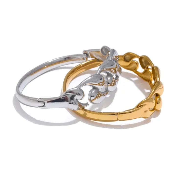 Water Drop Hollow Bangle – 64mm Gold-Plated Stainless Steel Statement Bracelet