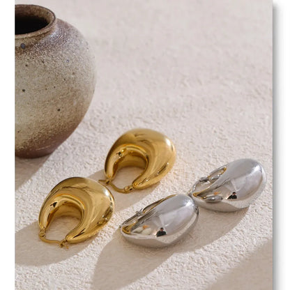 High Quality Stainless Steel Glossy Smooth Metal Chunky Hollow Hoop Earrings 18K Real Gold PVD Plated Jewelry