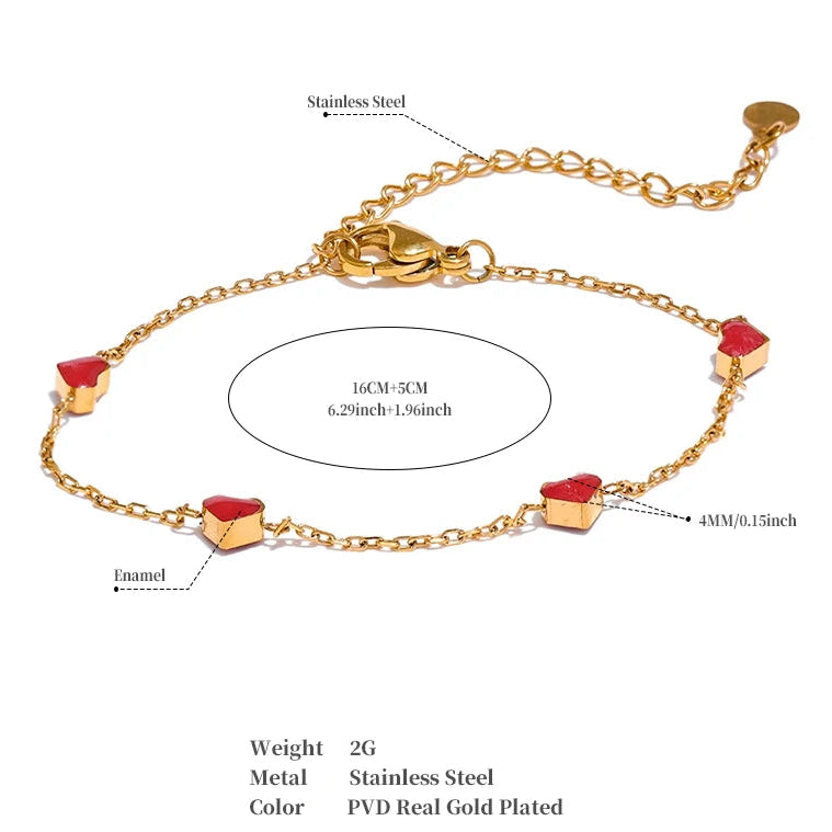 Double Side Enamel Heart Bracelet – Gold Plated Stainless Steel