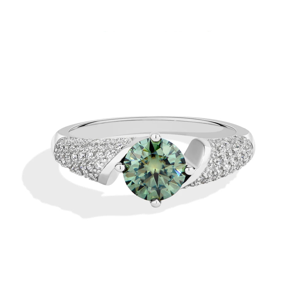 Luxe Jewels Round Cut 1CT Green Moissanite Ring - Genuine S925 Sterling Silver Ring for Women