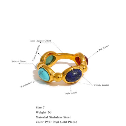 Luxe Jewels Natural Stone Vintage Charm Ring – 18K Gold Plated Stainless Steel Fashion Jewelry for Women
