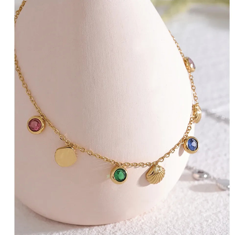 Colorful CZ Shell Anklet – Trendy Gold-Plated Stainless Steel