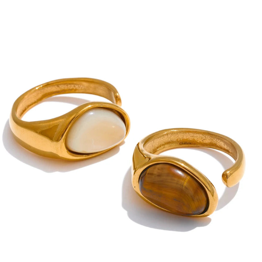 Luxe Jewels Tarnish-Free Ring with Natural Shell Stone - 18K PVD Gold Plated