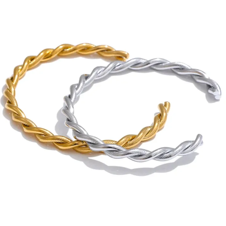 Twisted Cuff Bracelet – 18K Gold Plated Stainless Steel Waterproof Bangle