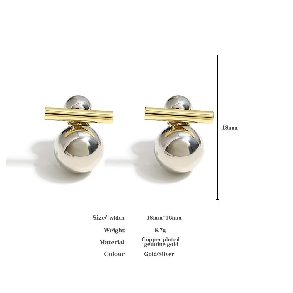Greatera Trendy Two Tone Double Metal Ball Drop Earrings For Women Gold Silver Color Geometric Statement Earrings Jewelry 2023