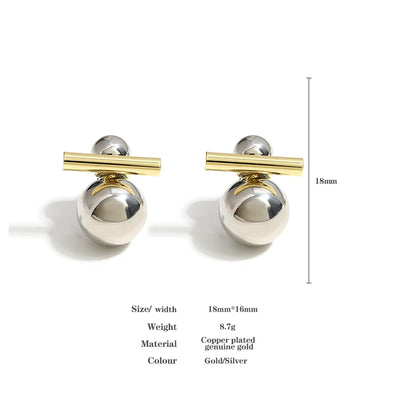 Greatera Trendy Two Tone Double Metal Ball Drop Earrings For Women Gold Silver Color Geometric Statement Earrings Jewelry 2023