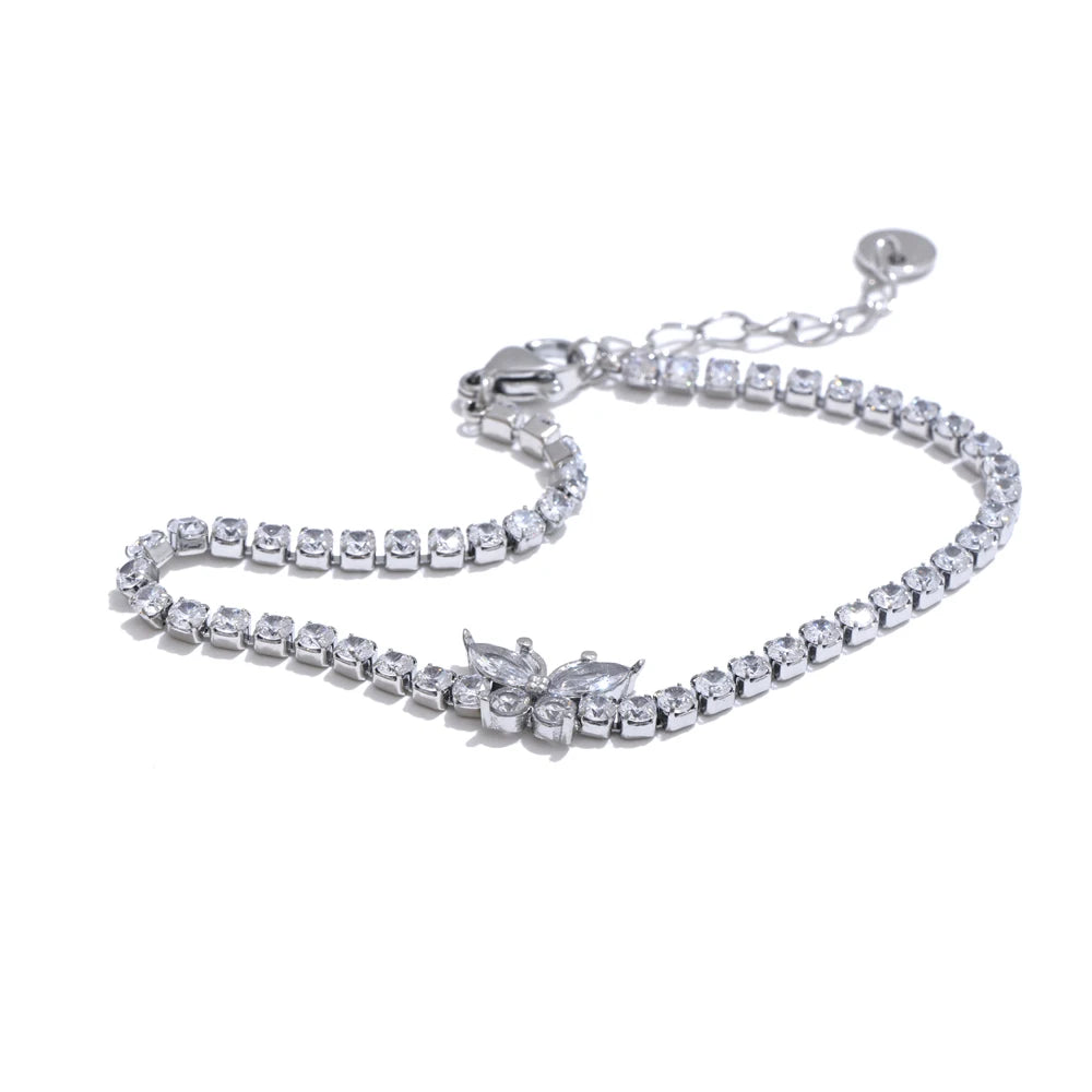 3MM Butterfly Zirconia Tennis Bracelet – Gold/Silver Stainless Steel, Delicate & Bling