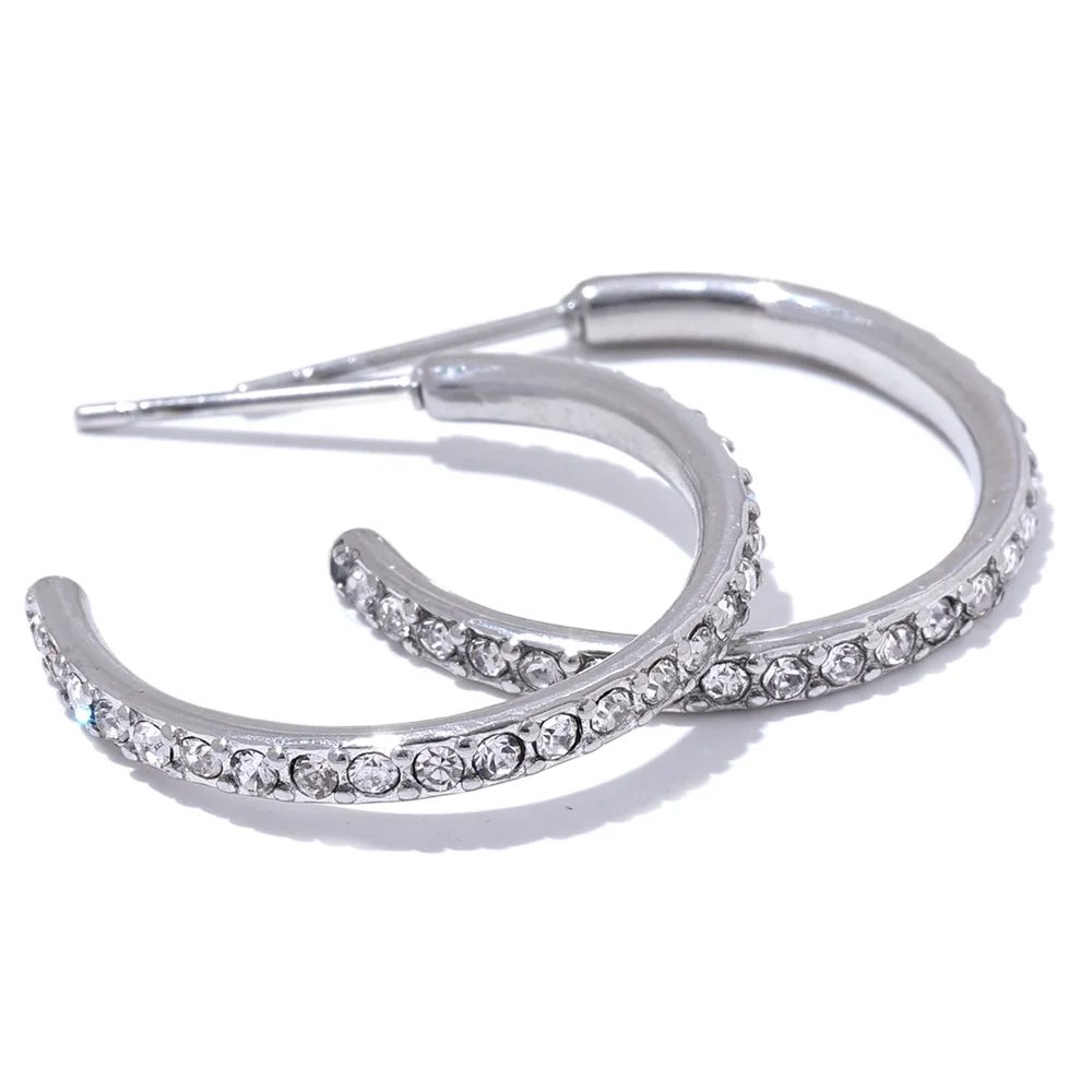 High Quality Shiny Inlaid Cubic Zirconia Stainless Steel Fashion Earrings Waterproof Jewelry