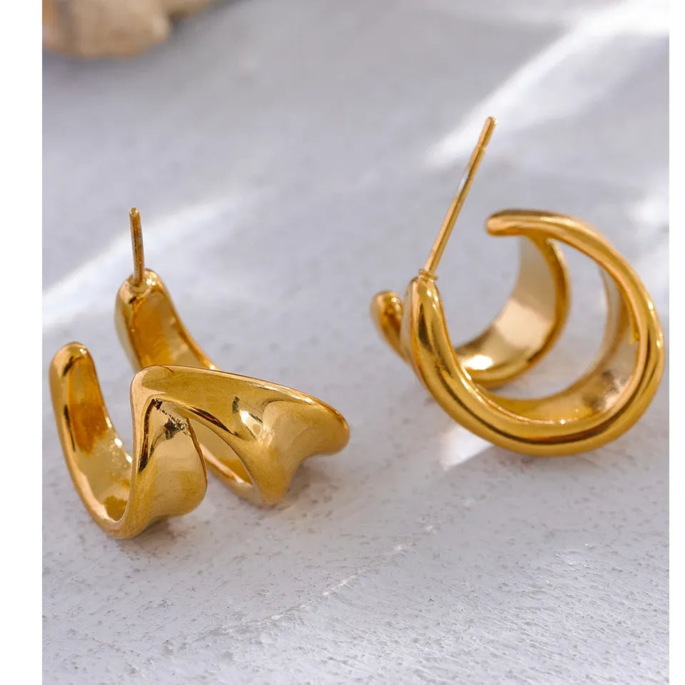 Waterproof Stainless Steel Geometric Huggie Earrings for Women - 18K Gold PVD Plated Jewelry