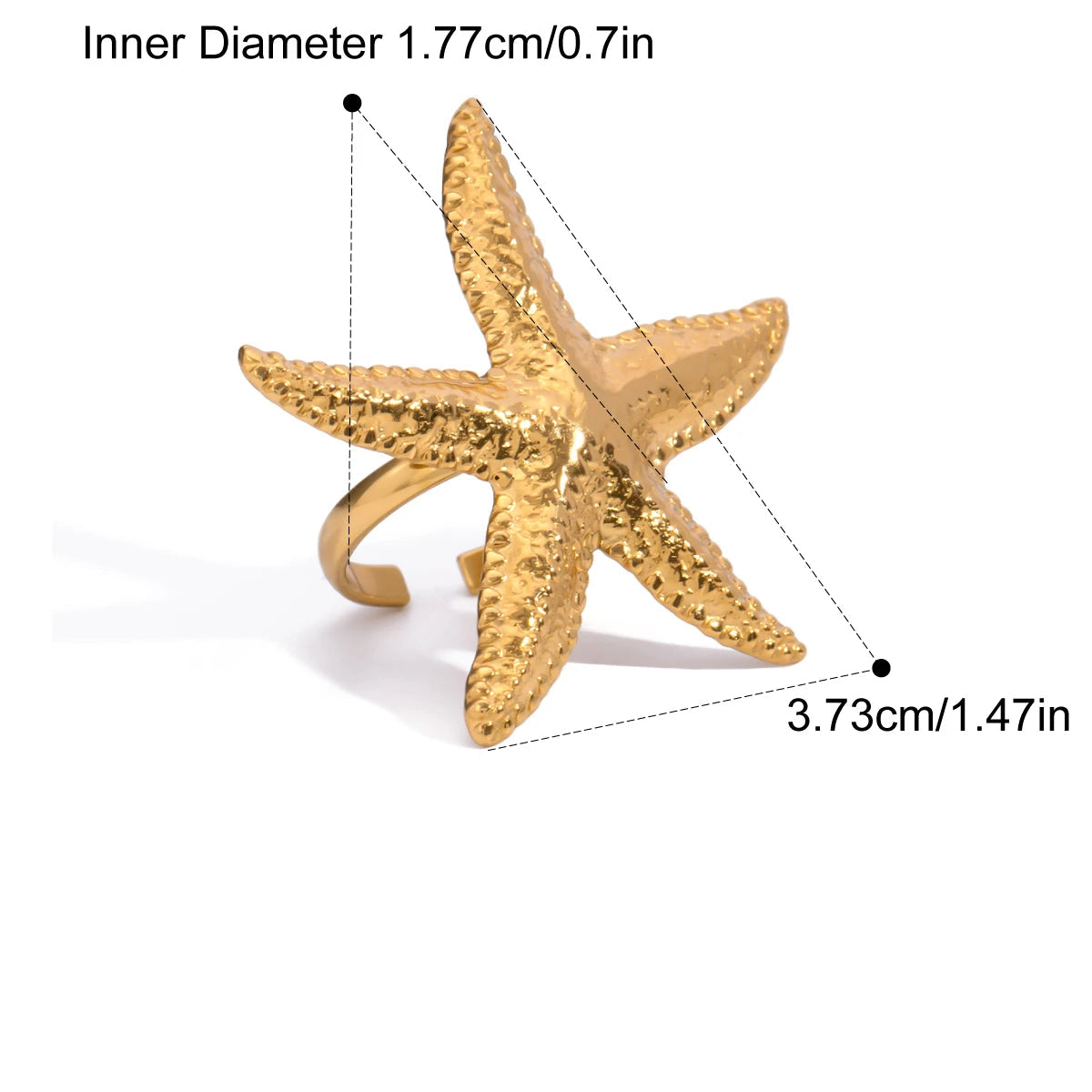 18K Gold Plated Starfish Ring in Gold Color Summer Beach Adjustable Ring