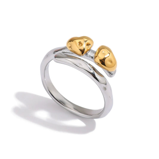 Two Color Heart Love Open Ring Stainless Steel Finger Jewelry Waterproof Geometric Adjustable Rings For Women