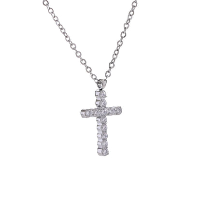 Cubic Zirconia Cross Pendant – 316L Gold Stainless Steel Necklace
