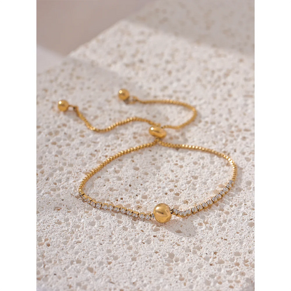 2MM Adjustable CZ Charm Bracelet – Gold Stainless Steel 18K Plated Waterproof