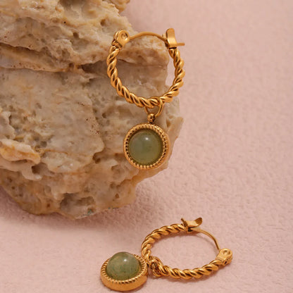 Green Agate Drop Earrings – 18K Gold Plated Stainless Steel