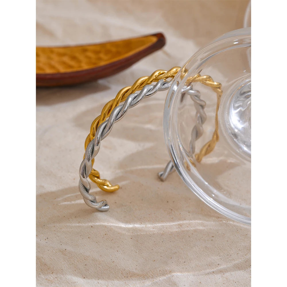 Twisted Cuff Bracelet – 18K Gold Plated Stainless Steel Waterproof Bangle