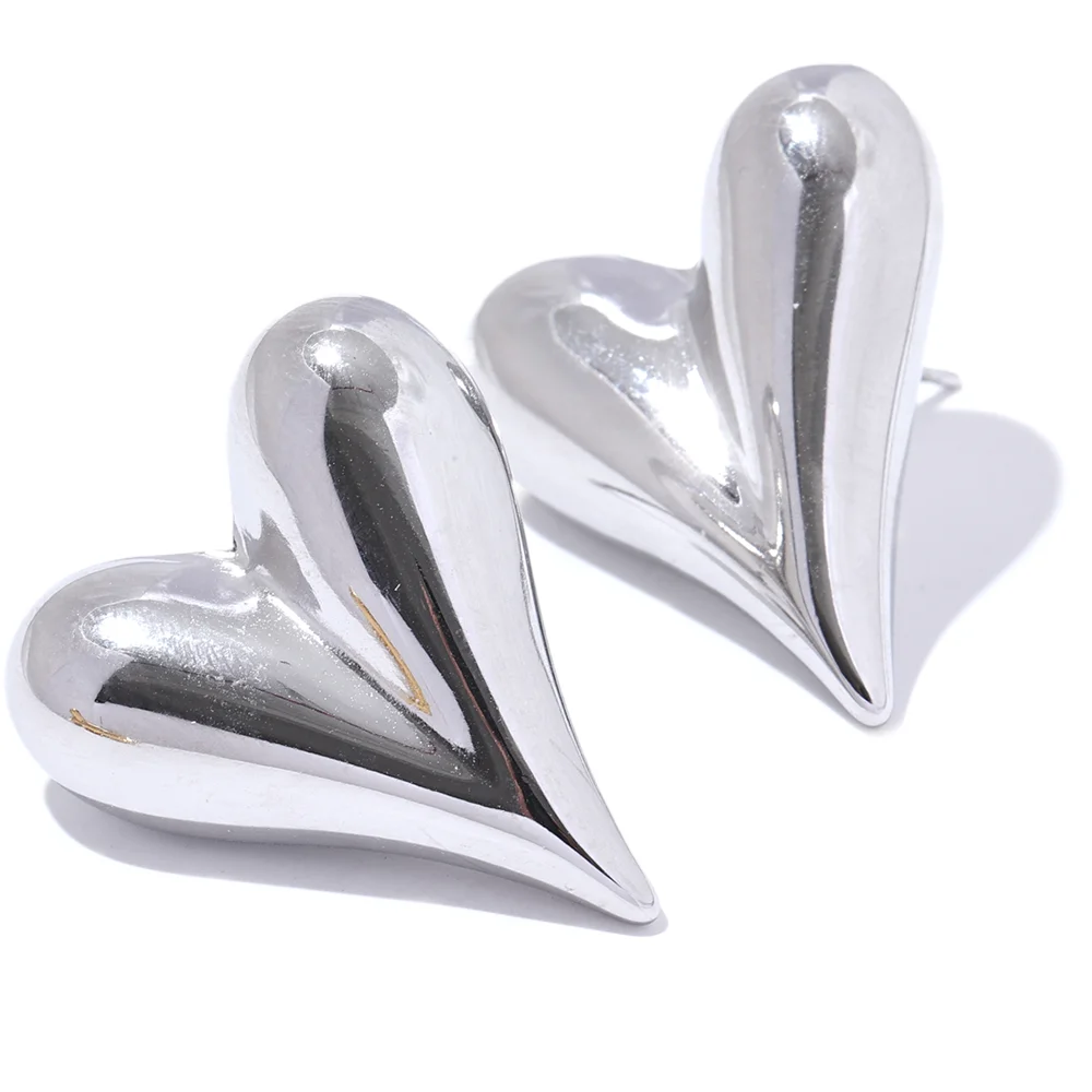 28mm Heart High Quality Metal Cast Stud Earrings Waterproof Anti Allergic Fashion Jewelry