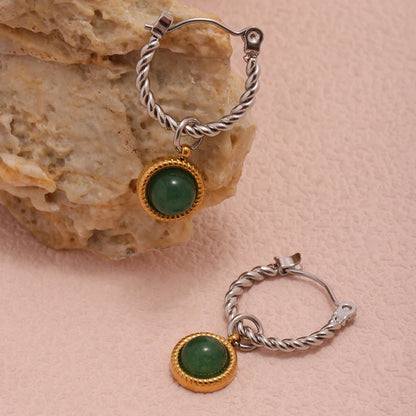Green Agate Drop Earrings – 18K Gold Plated Stainless Steel