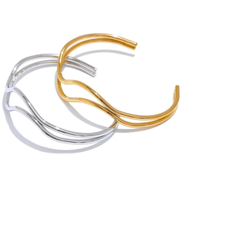 Double Layer Hollow Cuff – Adjustable Gold Plated Stainless Steel Bracelet