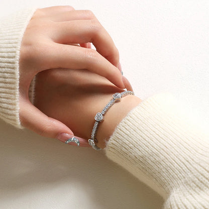Valentine's Day Heart Shaped Moissanite Bracelet S925 Sterling Silver Adjustable Tennis Bracelet - 18K Gold Plated Fine Jewelry