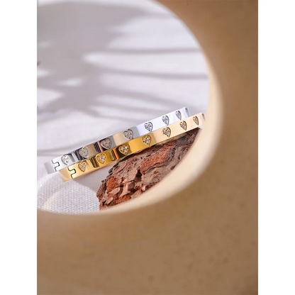 Heart Zirconia Bangle – Gold Plated Stainless Steel Bracelet