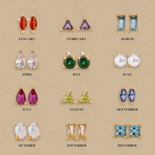 Uworld Minimalism Birthstone Gold Color Ear studs Grace Personalized Delicate Gemstone Earring Dainty Birth Month Stone Charm