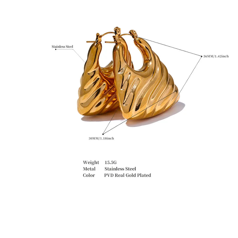 Stainless Steel Hollow Chunky Hoop Earrings Gold Silver Color Waterproof Jewelry for Women