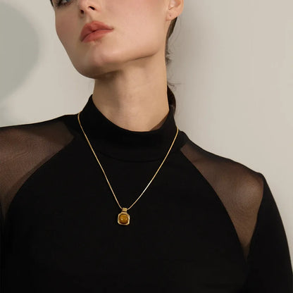 Natural Tiger Eye Gemstone Necklace – Square Pendant in Gold