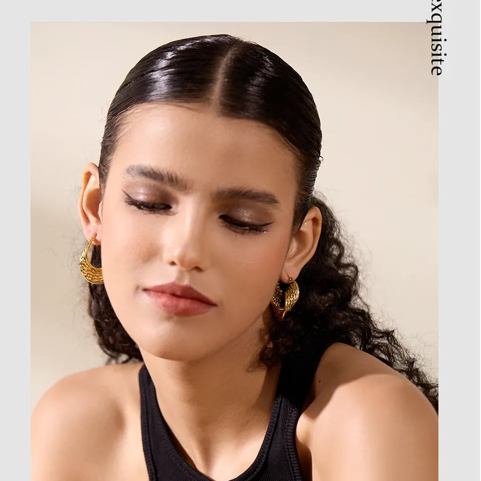 Charm Stainless Steel Twisted Hoop Earrings Waterproof Texture 18K Gold Plated Fashion Jewelry