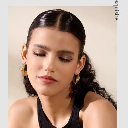 Charm Stainless Steel Twisted Hoop Earrings Waterproof Texture 18K Gold Plated Fashion Jewelry