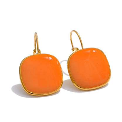 Joyful Candy Multicolored Enamel Square Hoop Earrings 18K Golden Plated Waterproof Stainless Steel Spring Summer Jewelry