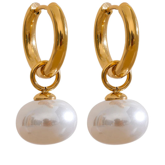 High Quality Pearl Drop Stainless Steel Golden - Hoop Earrings Charms Fashion Jewelry