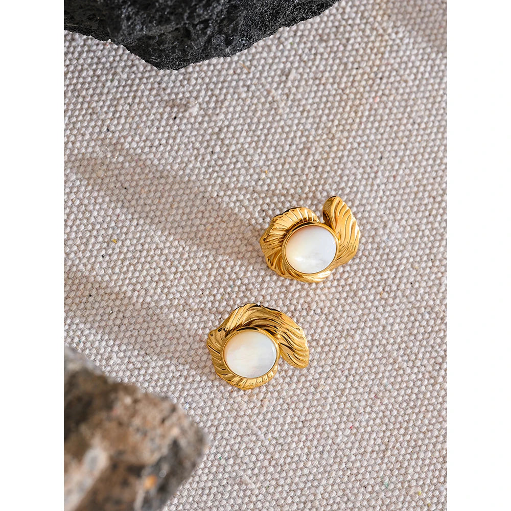 Chic Gold Plated Stud Earrings – Waterproof Natural Shell Design