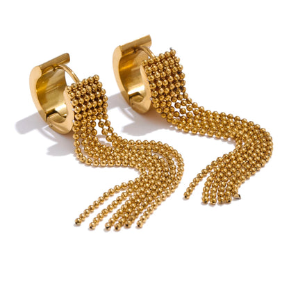 Stainless Steel Tassel Long Chain Drop Dangle Earrings Trendy Waterproof Jewelry