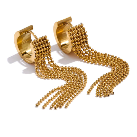 Stainless Steel Tassel Long Chain Drop Dangle Earrings Trendy Waterproof Jewelry