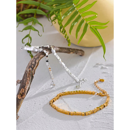 Polished Square Bead Bracelet – Handmade Gold Plated Stainless Steel