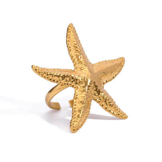 18K Gold Plated Starfish Ring in Gold Color Summer Beach Adjustable Ring