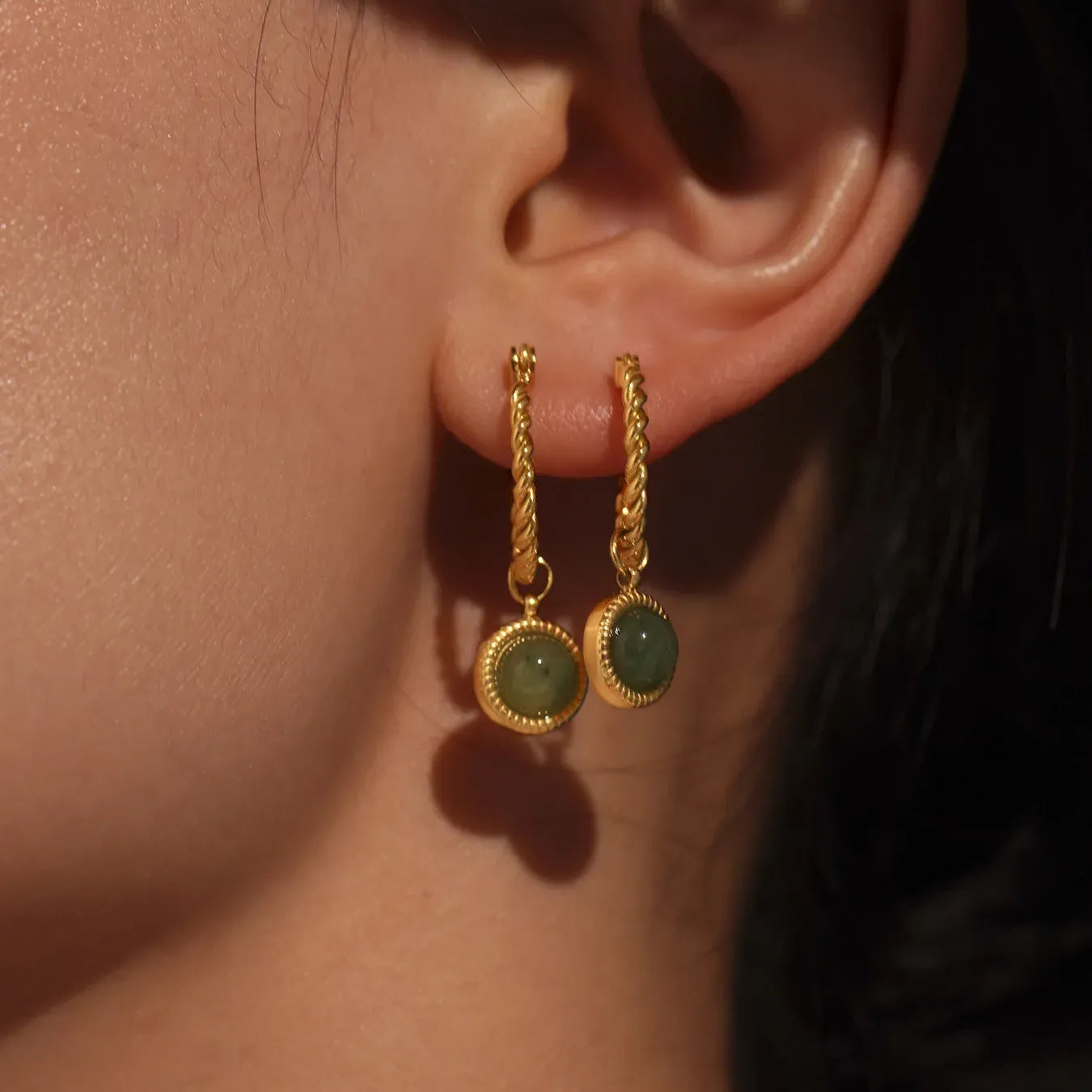 Green Agate Drop Earrings – 18K Gold Plated Stainless Steel