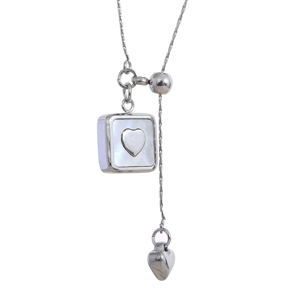 18K Gold Plated Square Heart Necklace – Shell Pendant