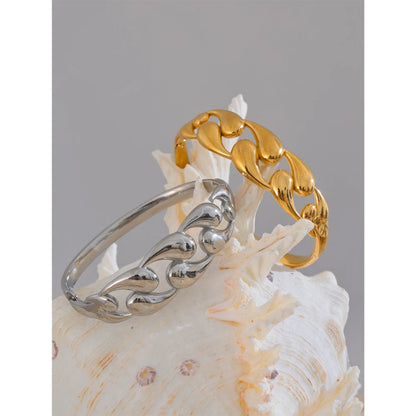 Water Drop Hollow Bangle – 64mm Gold-Plated Stainless Steel Statement Bracelet