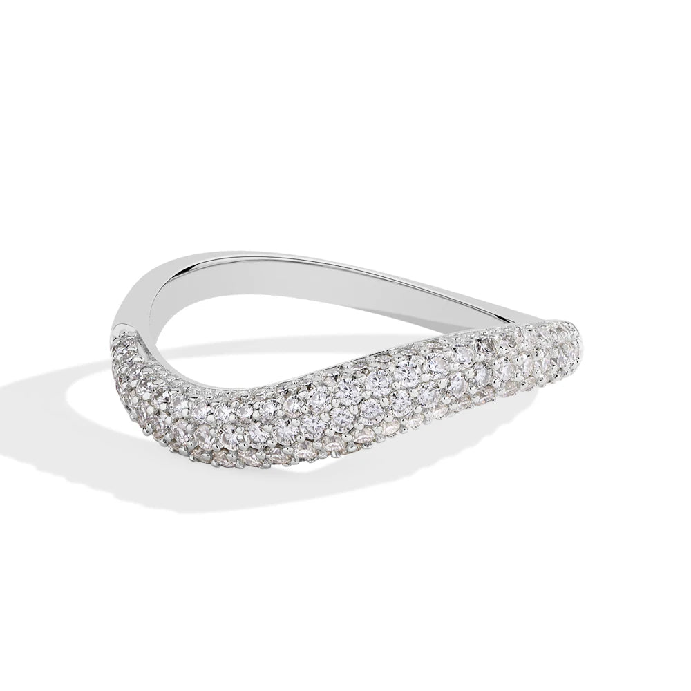 Sparkling Full D Color Moissanite Ring for Women - S925 Sterling Silver Wavy Band