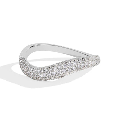 Sparkling Full D Color Moissanite Ring for Women - S925 Sterling Silver Wavy Band