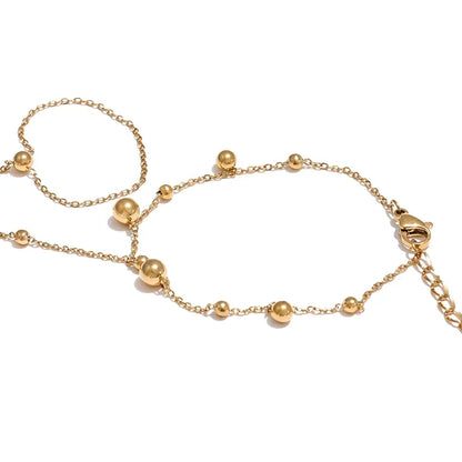 Gold Stainless Steel Finger Hand Bracelet – 18K Plated Beaded Jewelry