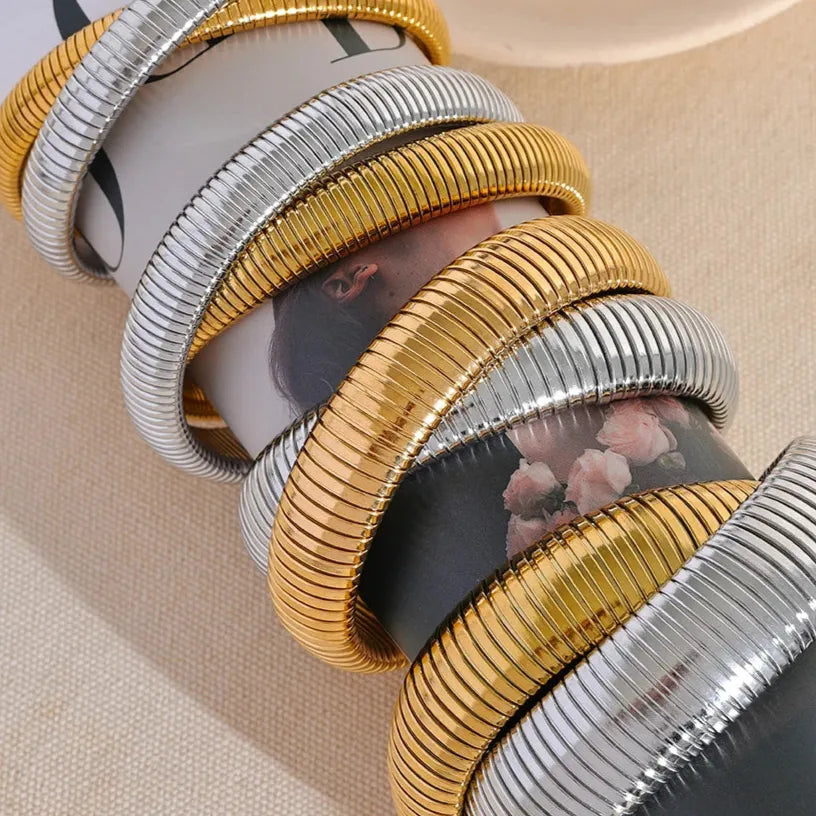 Elastic Punk Bracelet – 18K Gold Plated Stainless Steel Bangle