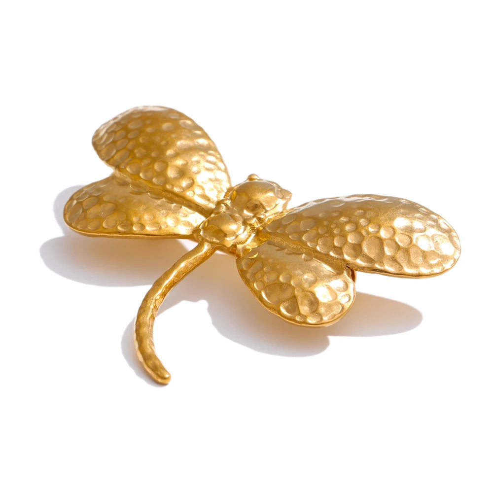 Dragonfly Brooch – Waterproof Gold-Plated Stainless Steel Pin