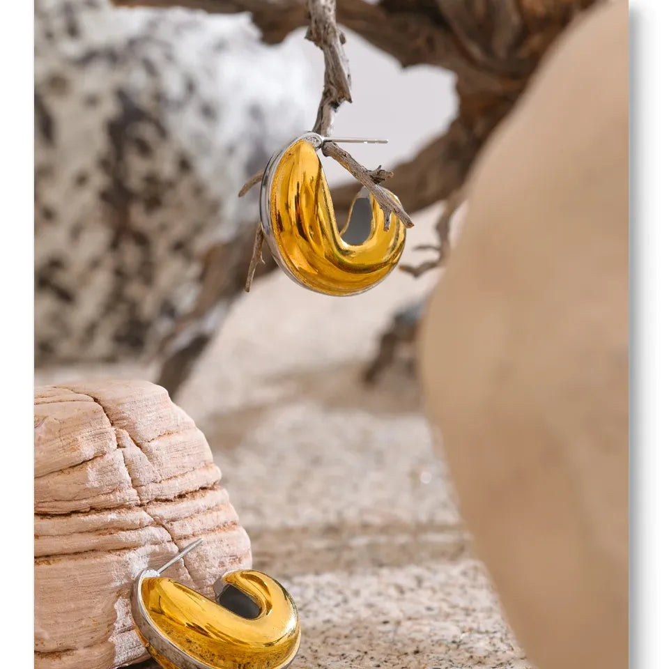 Glossy Stainless Steel C-Shape Waterproof Earrings Versatile everyday Attractive Jewelry