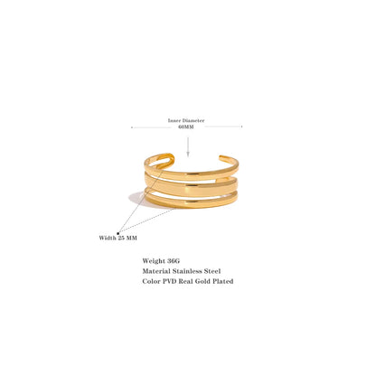 Multi-Layer Textured Cuff – Gold Plated Stainless Steel Statement Bracelet