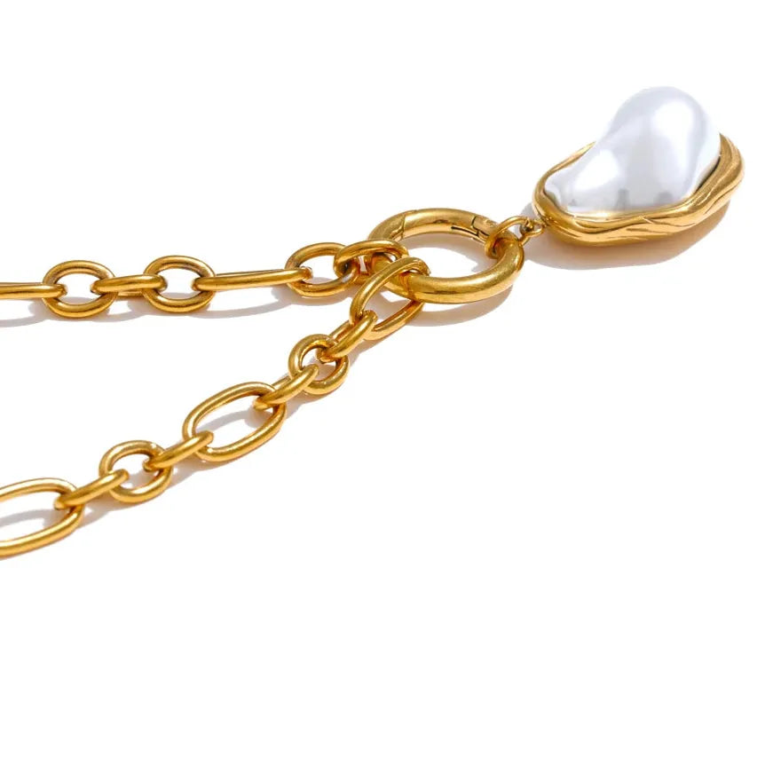 50CM Baroque Pearl Pendant Necklace – Gold Stainless Steel