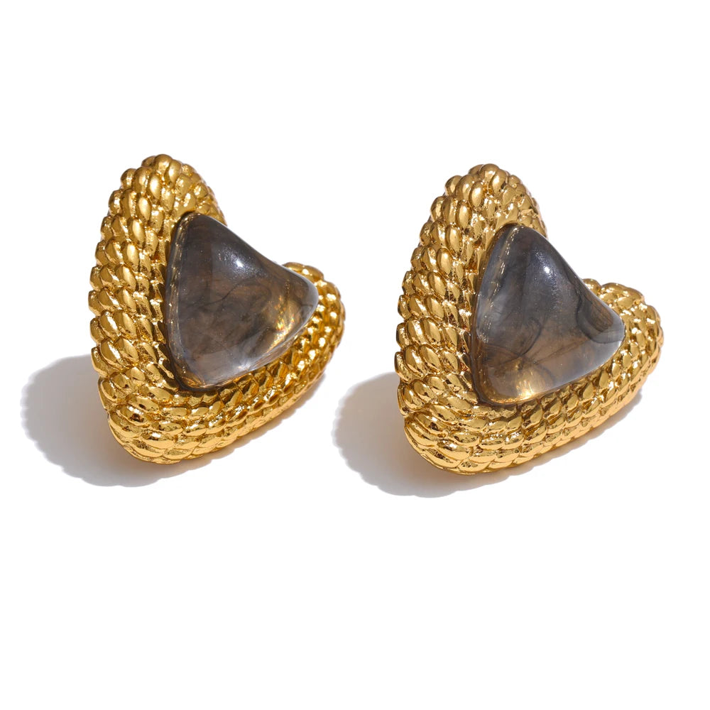 Stainless Steel Resin Heart Love Golden Stud Earrings Daily Wear Trendy Jewelry